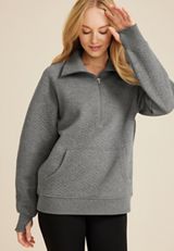 Quilted Quarter Zip Sweatshirt, CHARCOAL, small