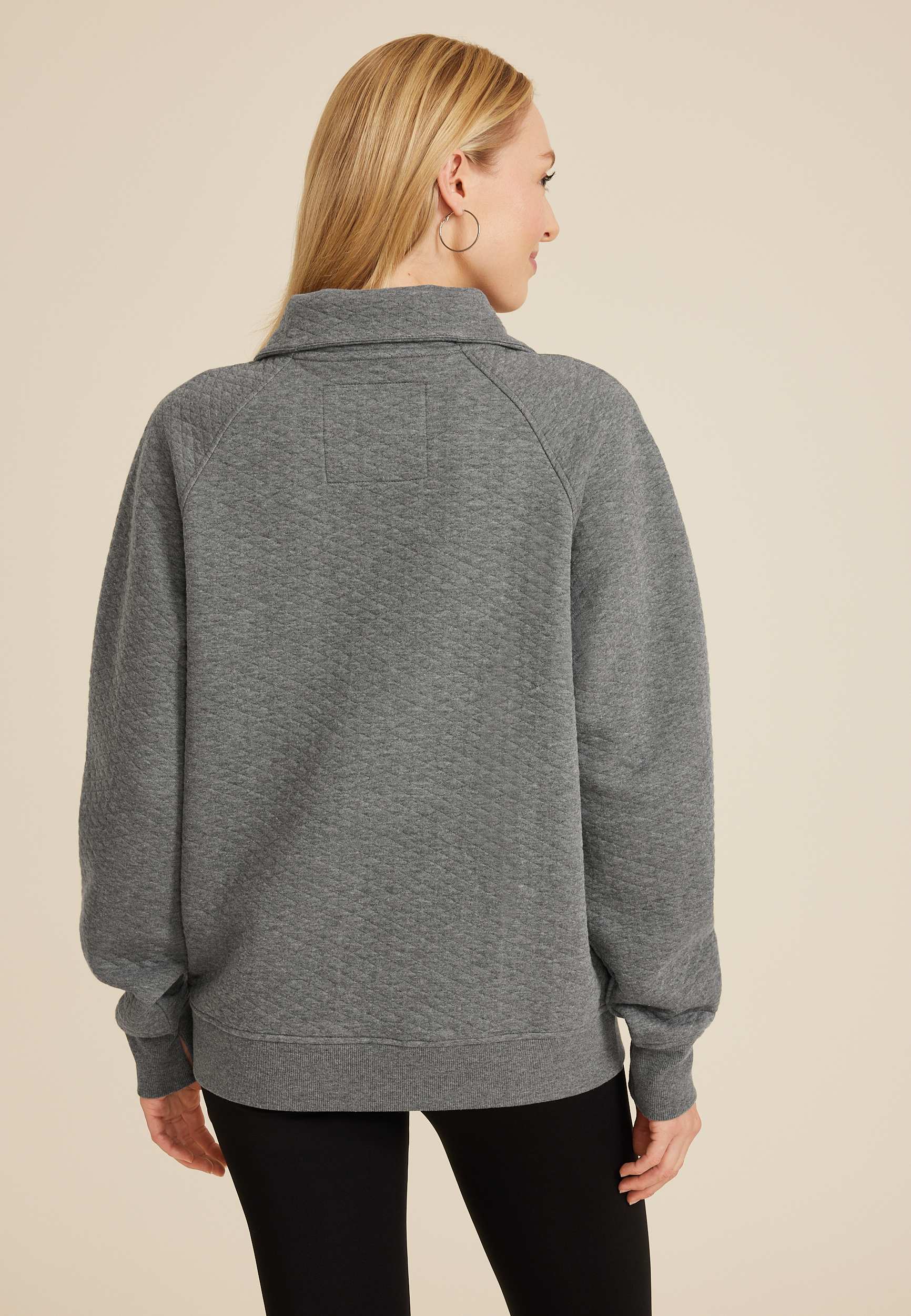 Quilted Quarter Zip Sweatshirt, CHARCOAL, large
