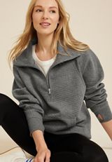 Quilted Quarter Zip Sweatshirt, CHARCOAL, small