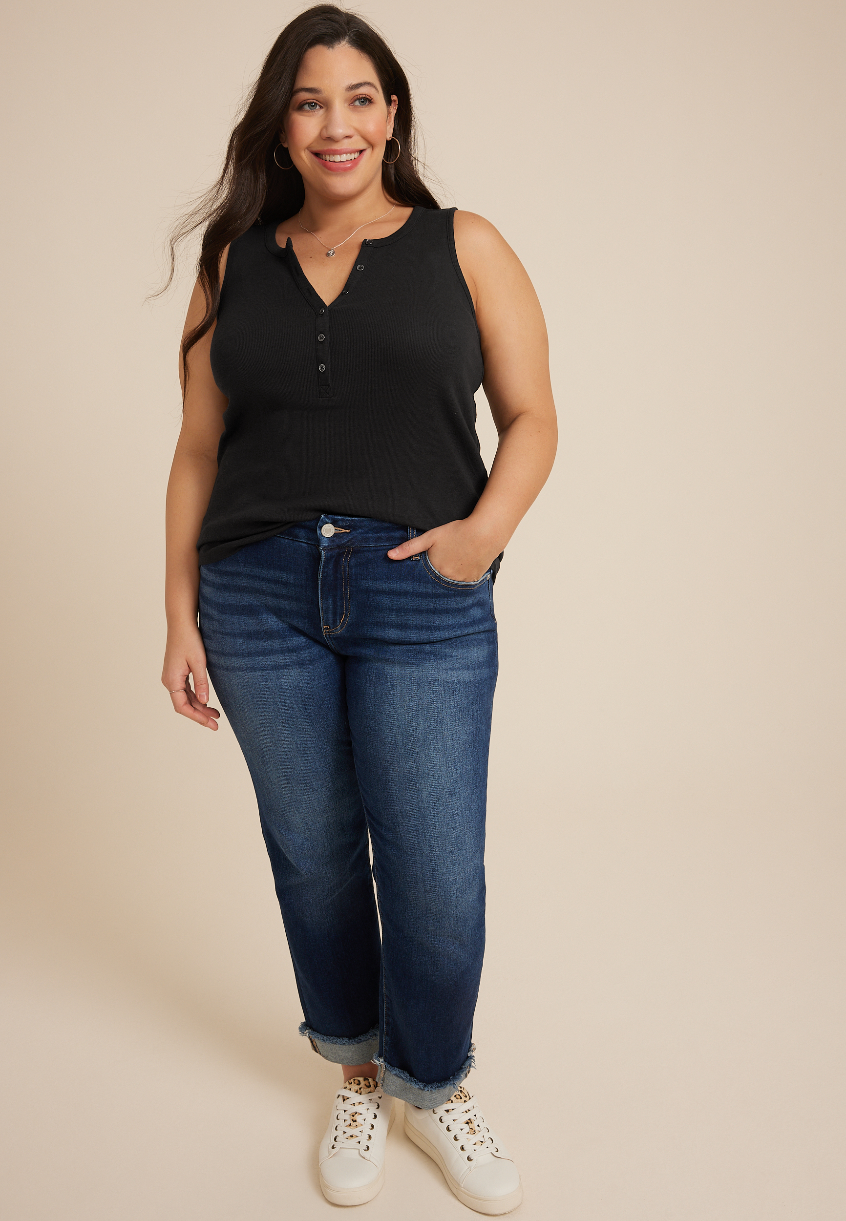 Plus Henley Tank Top