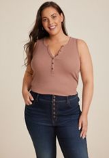 Plus Size Henley Tank Top, C5214, small