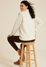 Ribbed Knit Shawl Collar Tunic Sweatshirt, COFFEE CREAMER, small