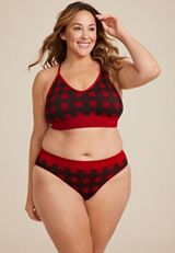 True Stretch Seamless Buffalo Plaid Bikini Panty, REBEL RED COMBO, small