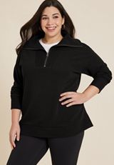 Plus Size Ribbed Knit Shawl Collar Tunic Sweatshirt, C106, small