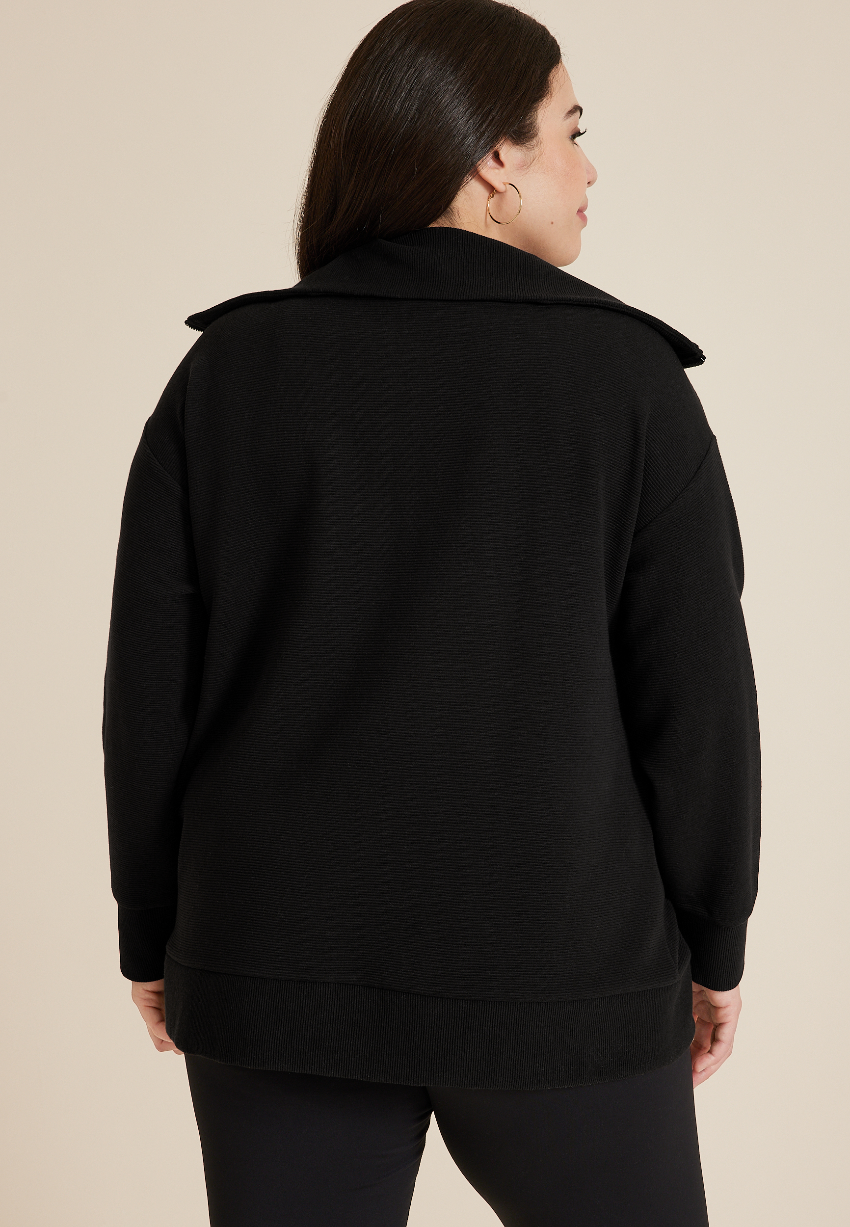 Plus Size Ribbed Knit Shawl Collar Tunic Sweatshirt, C106, large