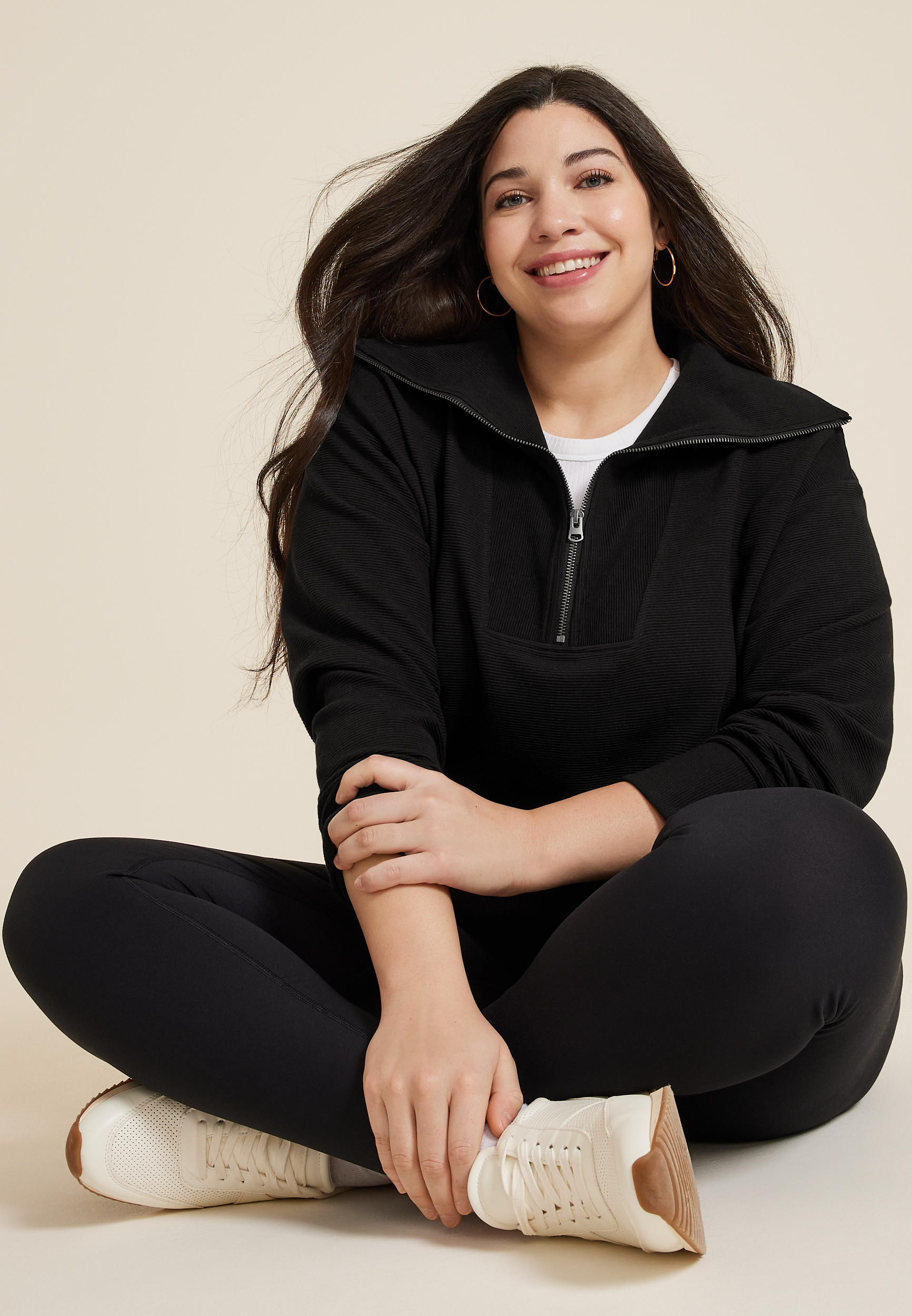 Plus Size Ribbed Knit Shawl Collar Tunic Sweatshirt, C106, large