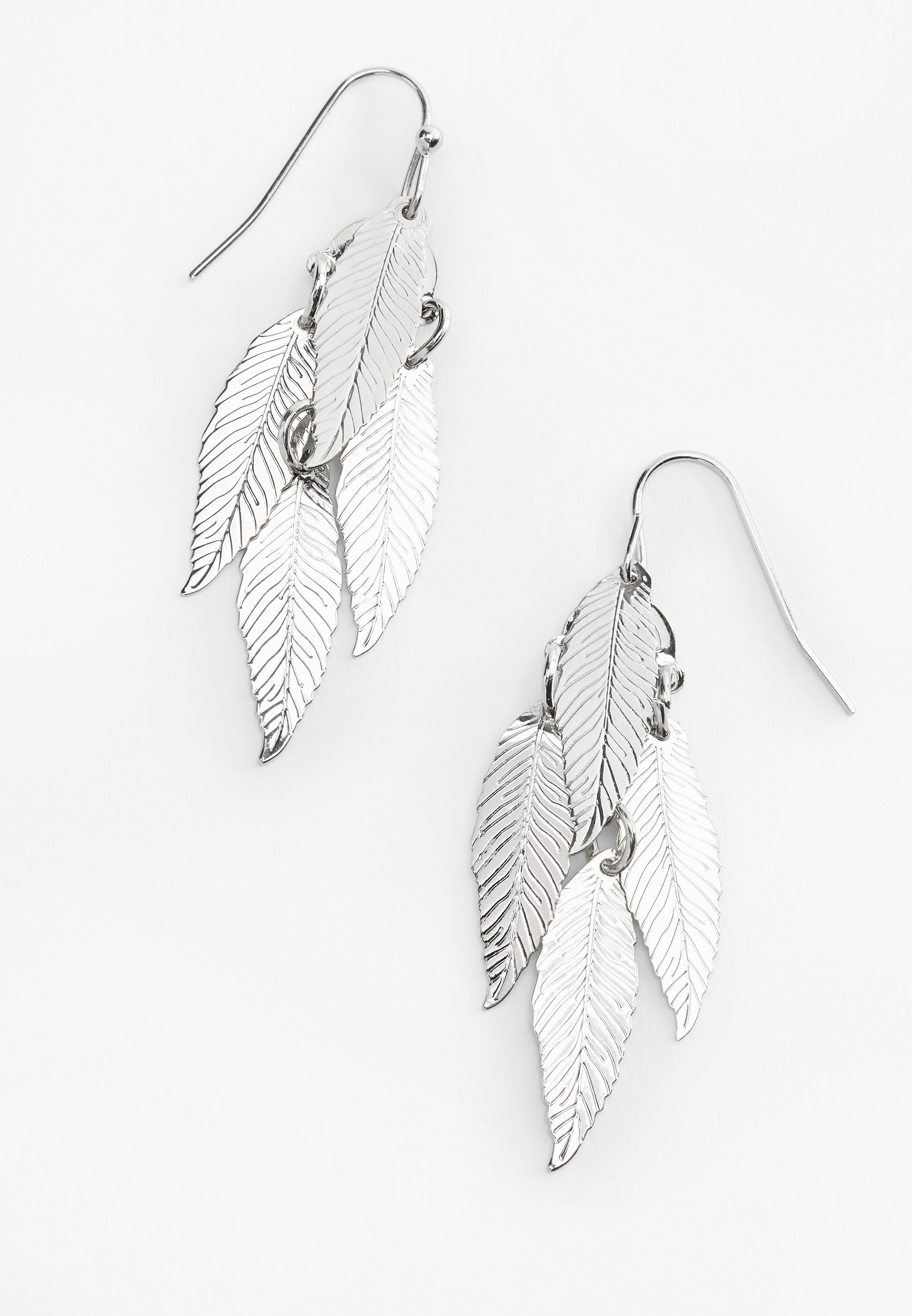 Silver Leaf Cluster Drop Earrings