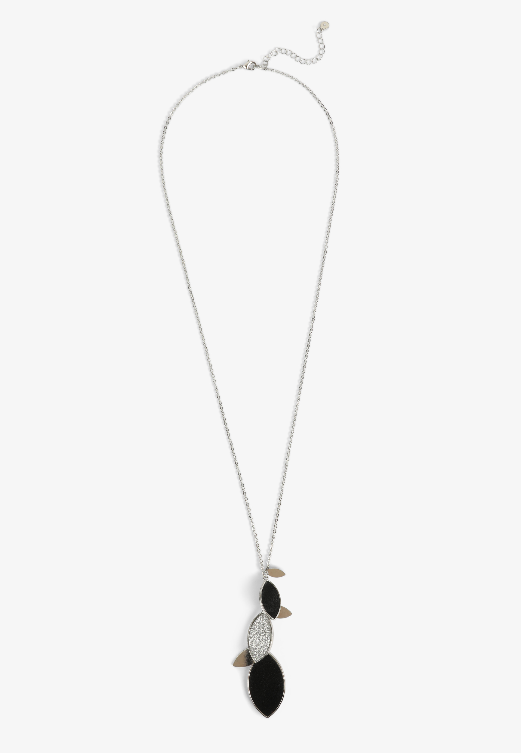 Black And Silver Leaf Pendant Necklace, C106, large