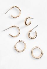 3 Pack Gold Mini Hoop Earring Set, C605, small