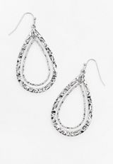 Silver Hammered Double Teardrop Earrings, C431, small