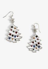 Silver Colorful Holiday Tree Drop Earrings, MULTI, small