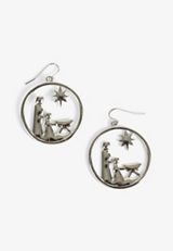 Silver Nativity Scene Drop Earrings, SILVER, small