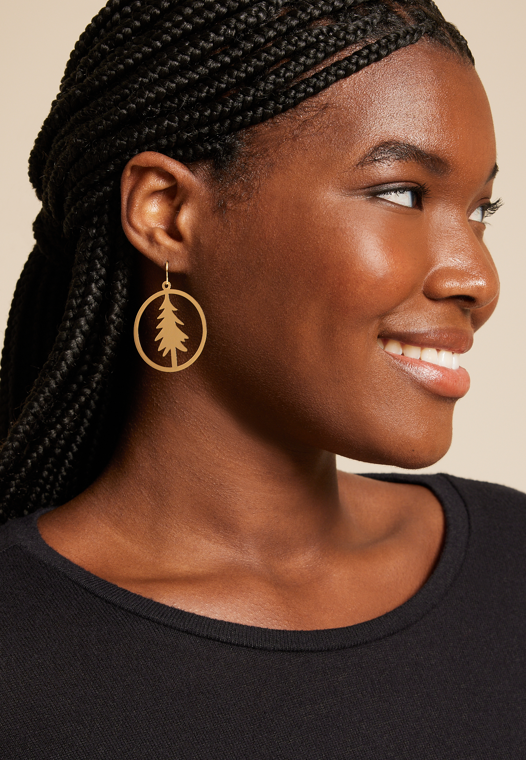 Gold Tree Drop Earrings, C605, large