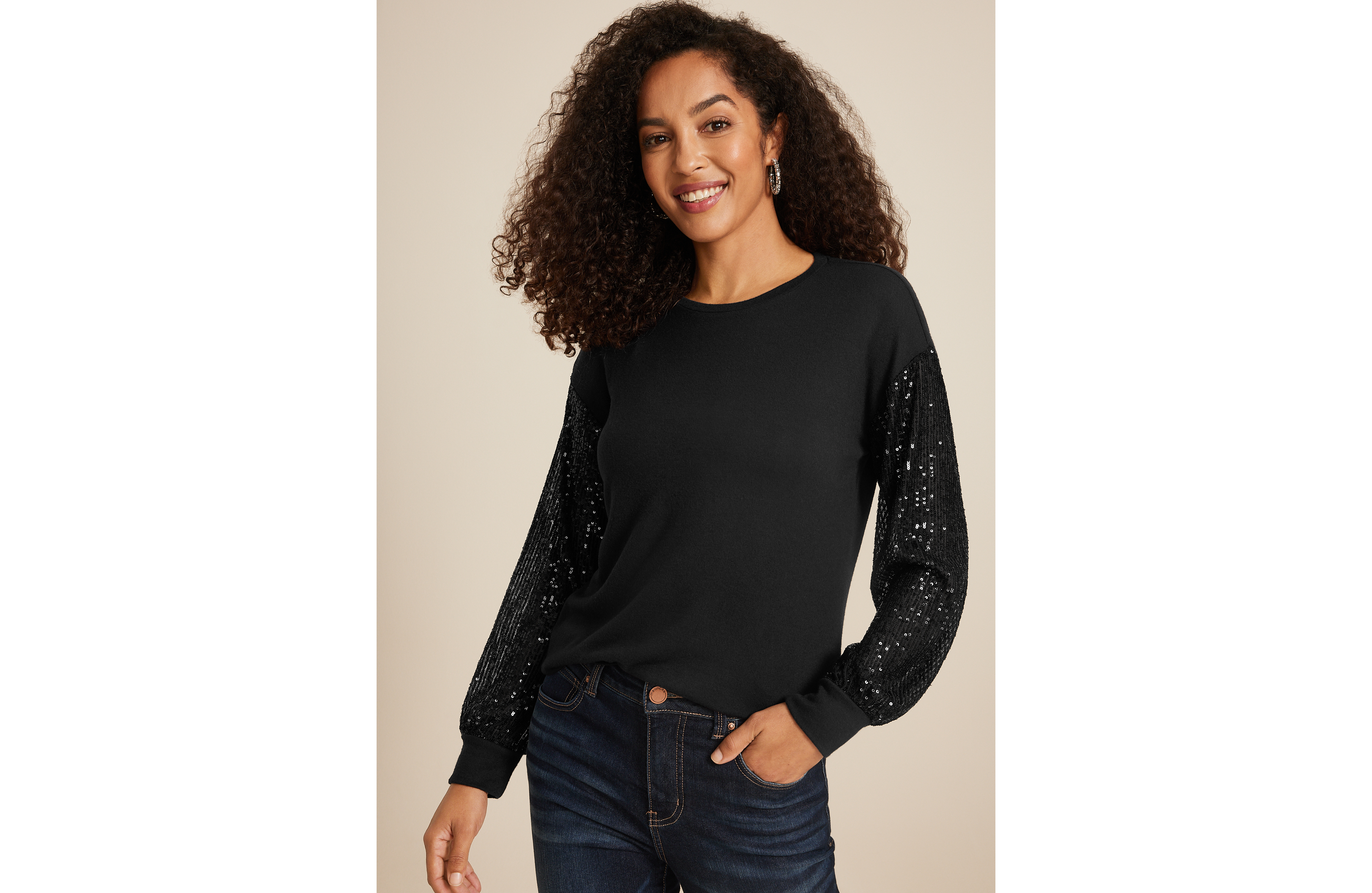 Sequin Sleeve Drop Shoulder Blouse