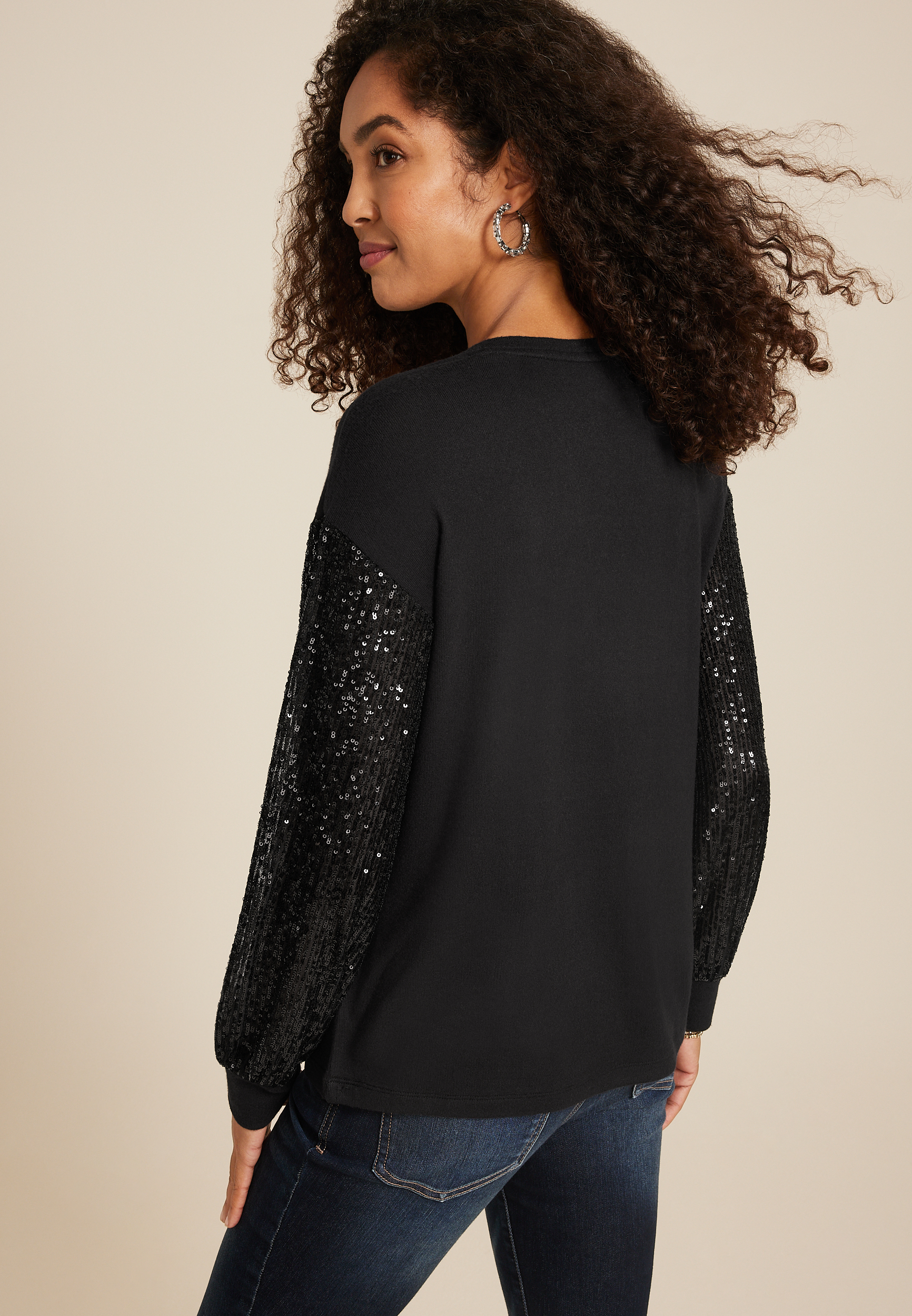 Sequin Sleeve Drop Shoulder Blouse