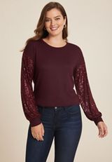Sequin Sleeve Drop Shoulder Blouse, C1656, small