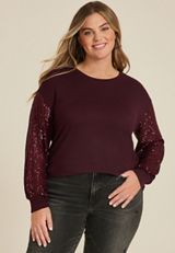 Plus Size Sequin Sleeve Drop Shoulder Blouse, C1656, small