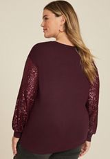 Plus Size Sequin Sleeve Drop Shoulder Blouse, C1656, small