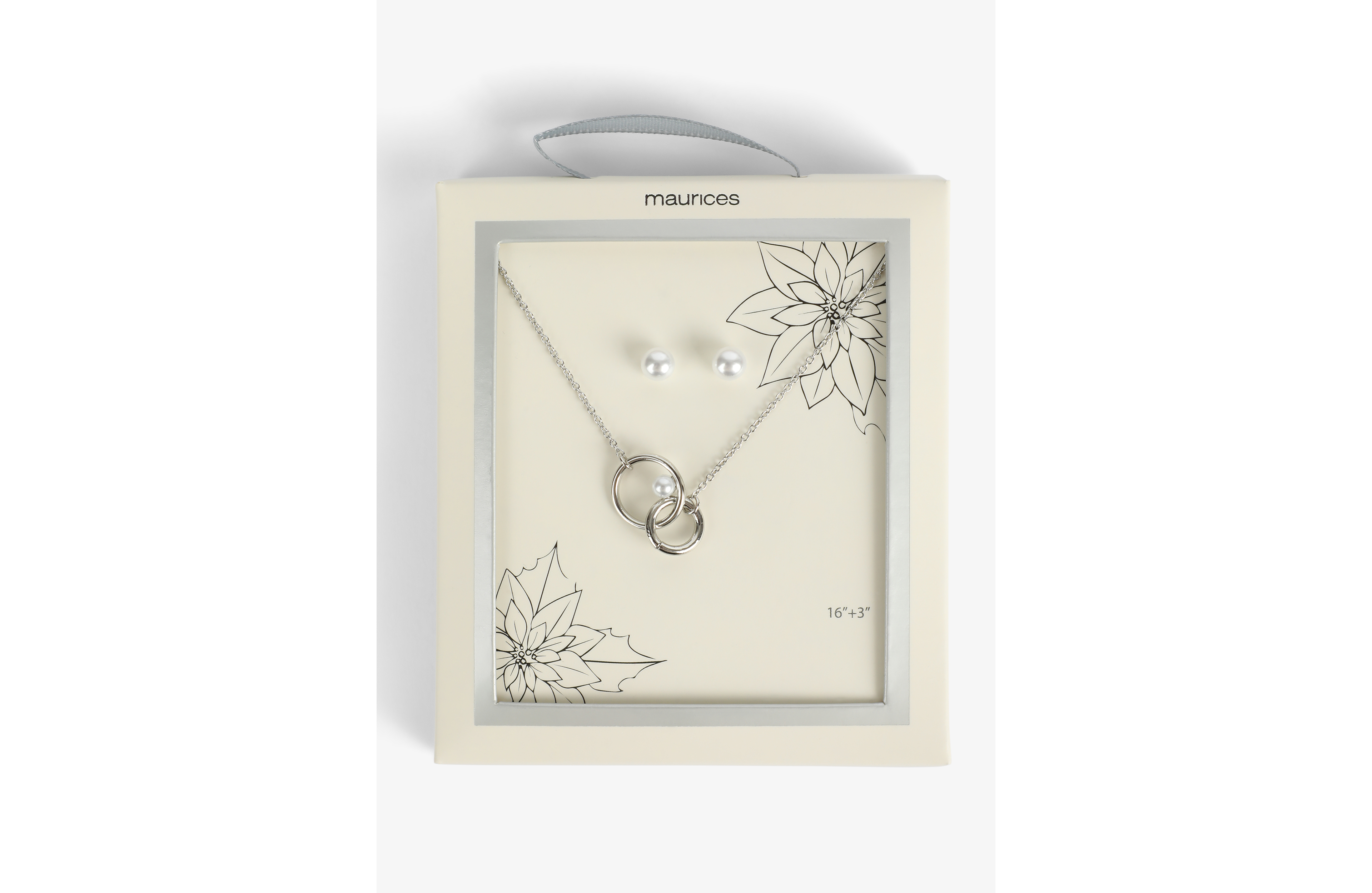 Silver Pearl Necklace And Earring Box Set