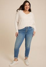 Plus Size 24/7 Dakota V Neck Dolman Top, NATURAL, small