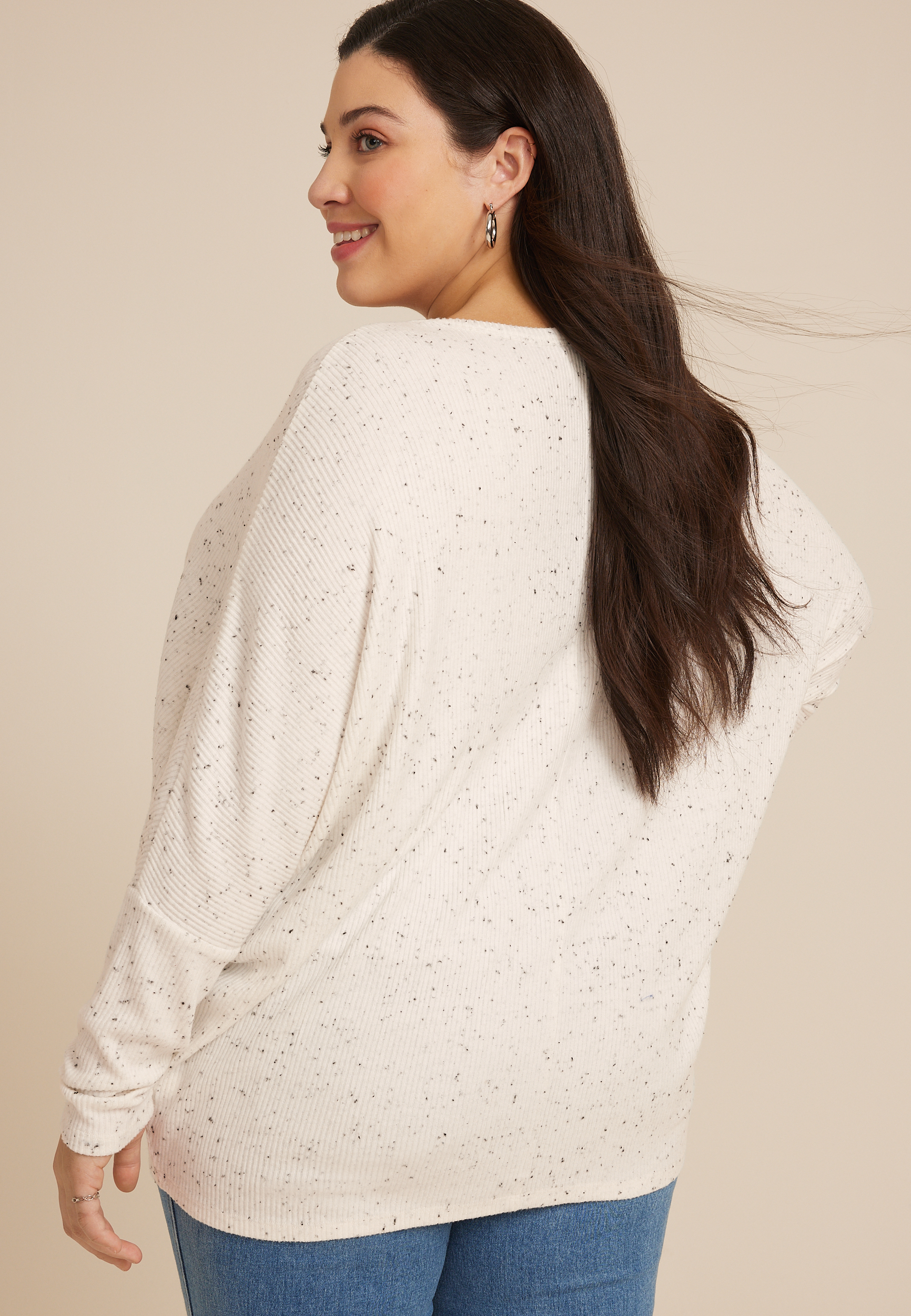 Plus Size 24/7 Dakota V Neck Dolman Top, NATURAL, large