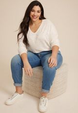 Plus Size 24/7 Dakota V Neck Dolman Top, NATURAL, small