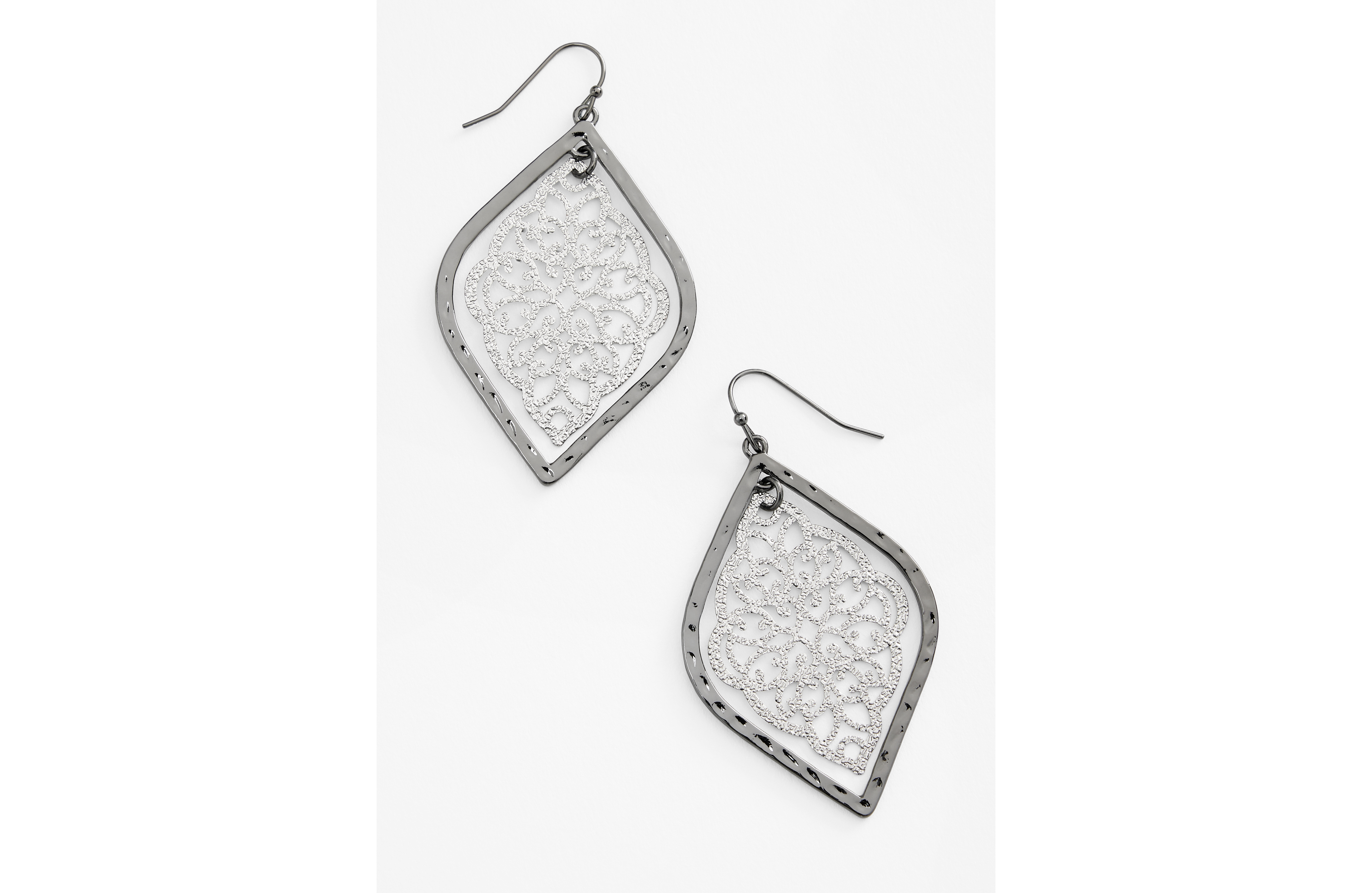 Silver And Hematite Filigree Drop Earrings