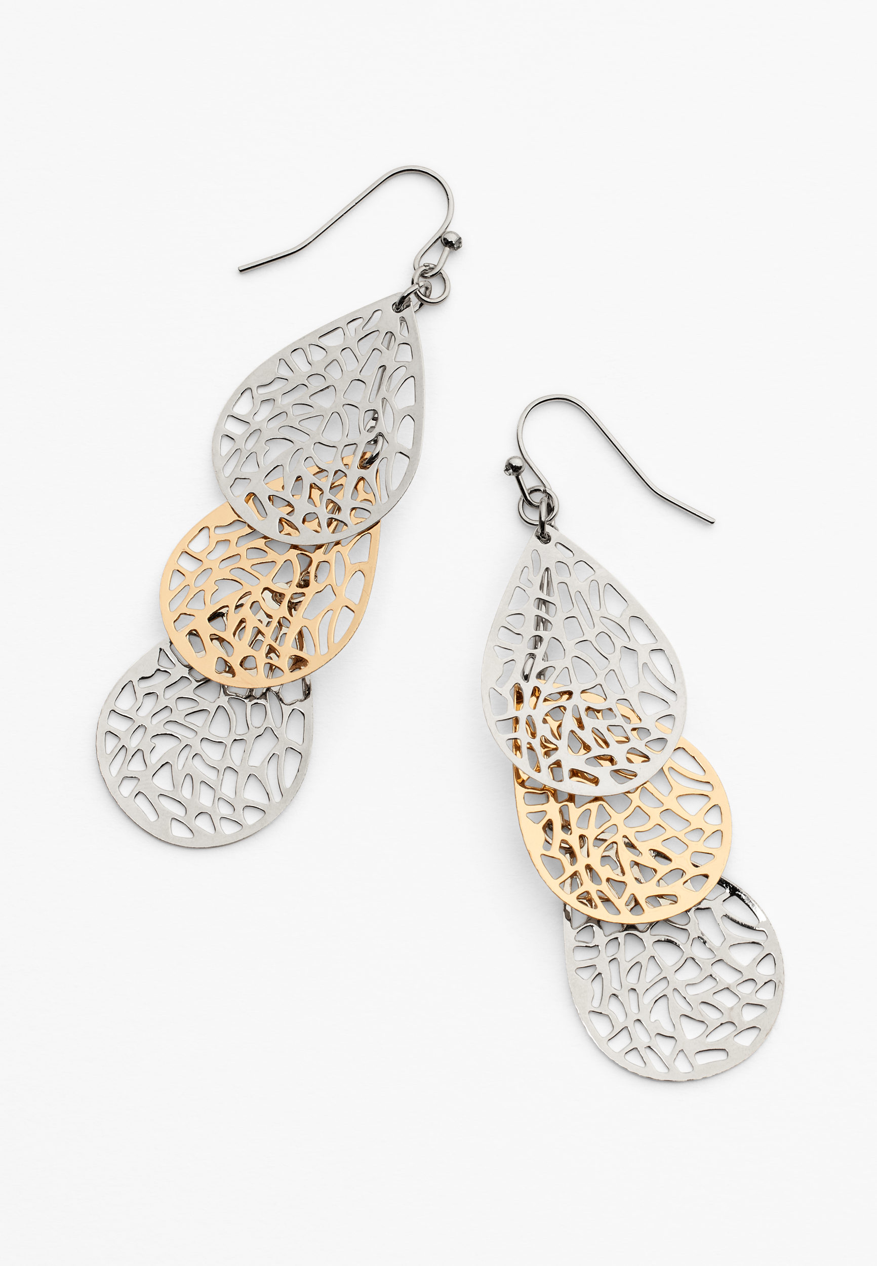 Mixed Metal Layered Filigree Drop Earrings