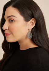 Silver Textured Filigree Teardrop Earrings, C431, small