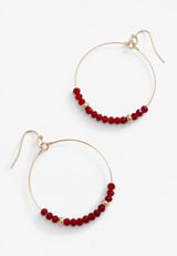 Beaded Hoop Earrings, RED, small
