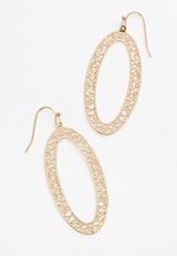 Gold Open Oval Filigree Drop Earrings, GOLD, small