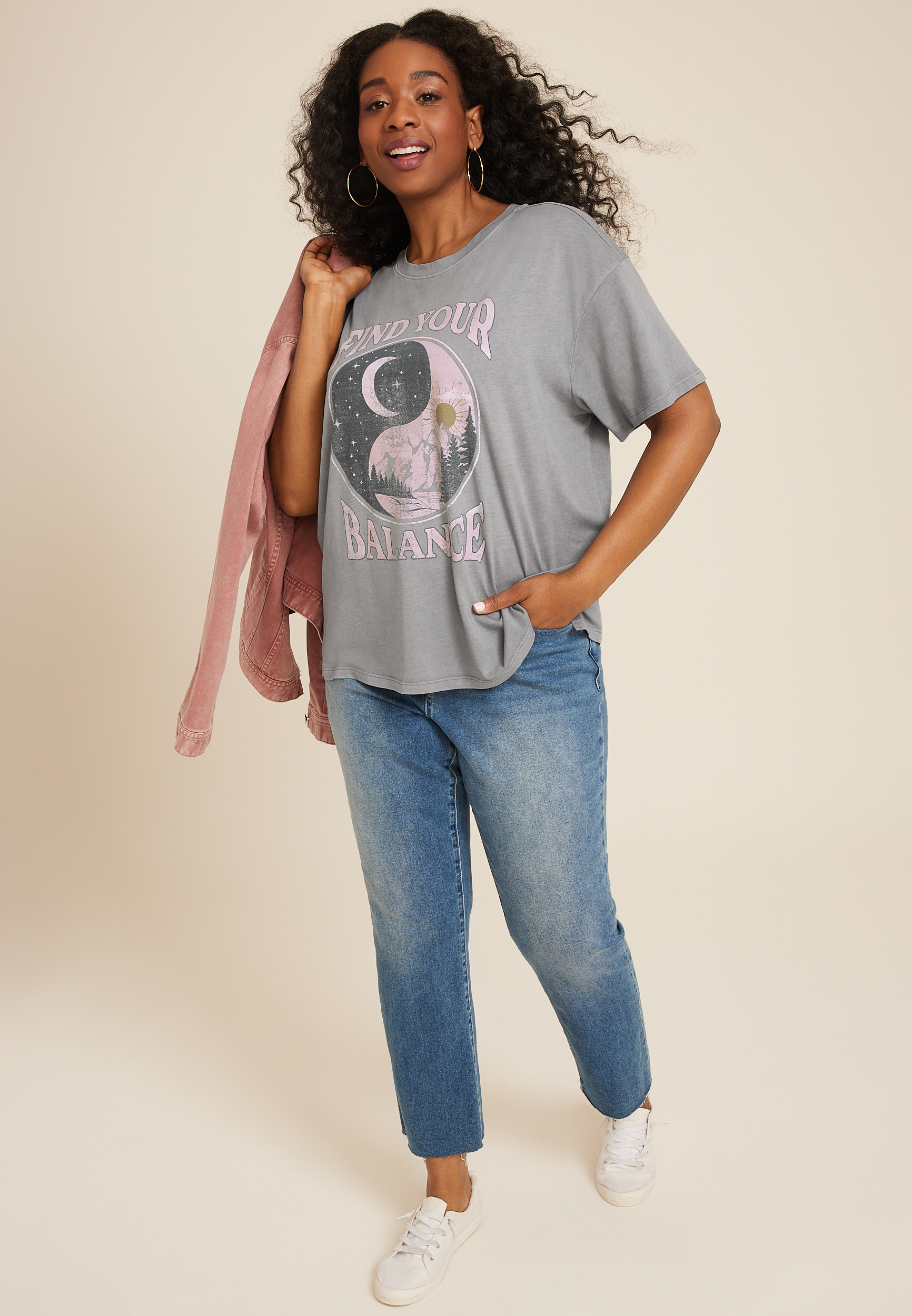 Plus Size Find Your Balance Oversized Fit Graphic Tee, Blue Fade, large