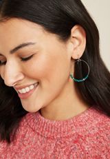 Blue Beaded Hoop Earrings, BLUE, small