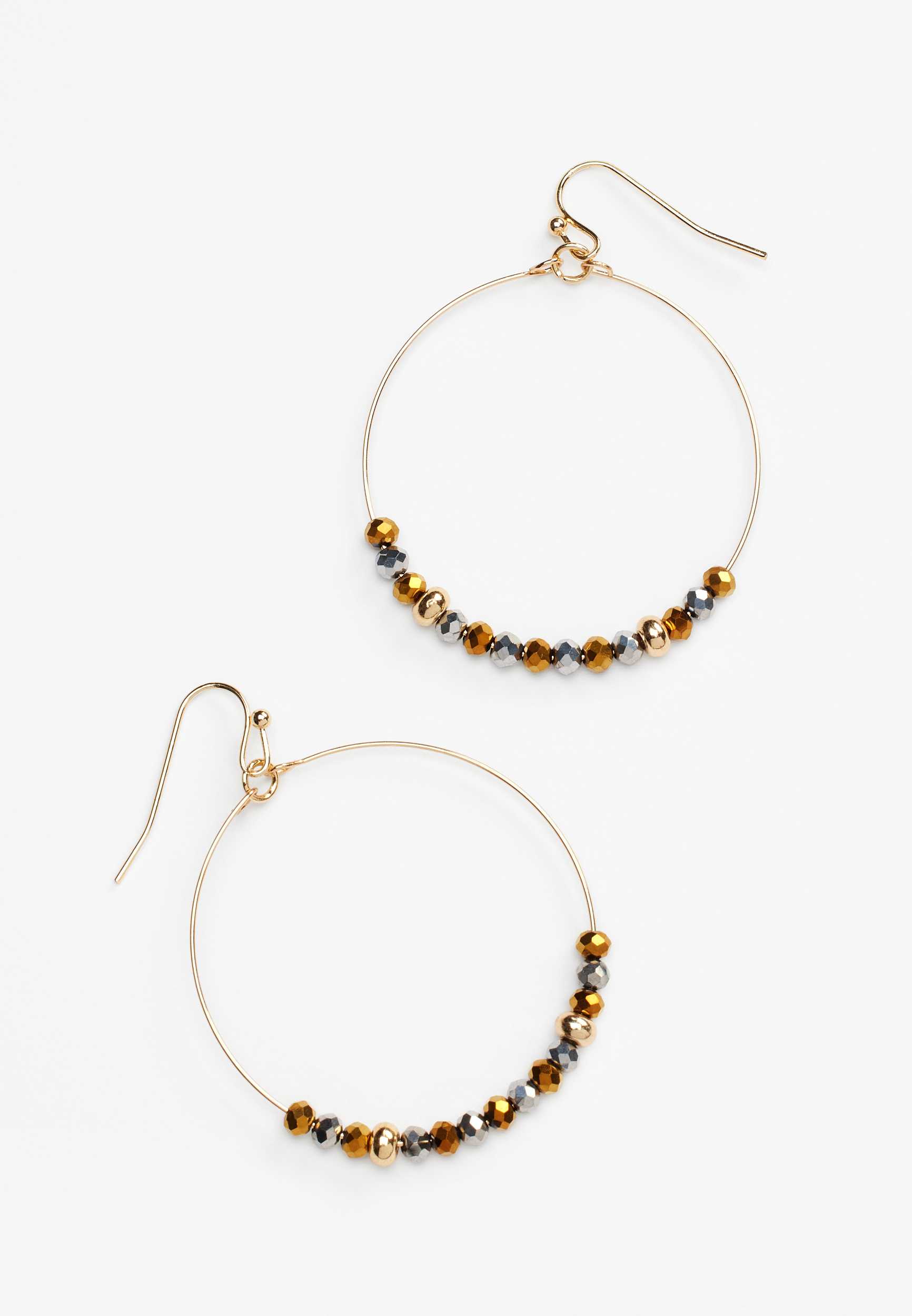 Metallic Gold Beaded Hoop Earrings