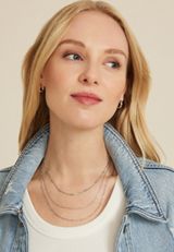 Silver Dainty Triple Layered Necklace, , small