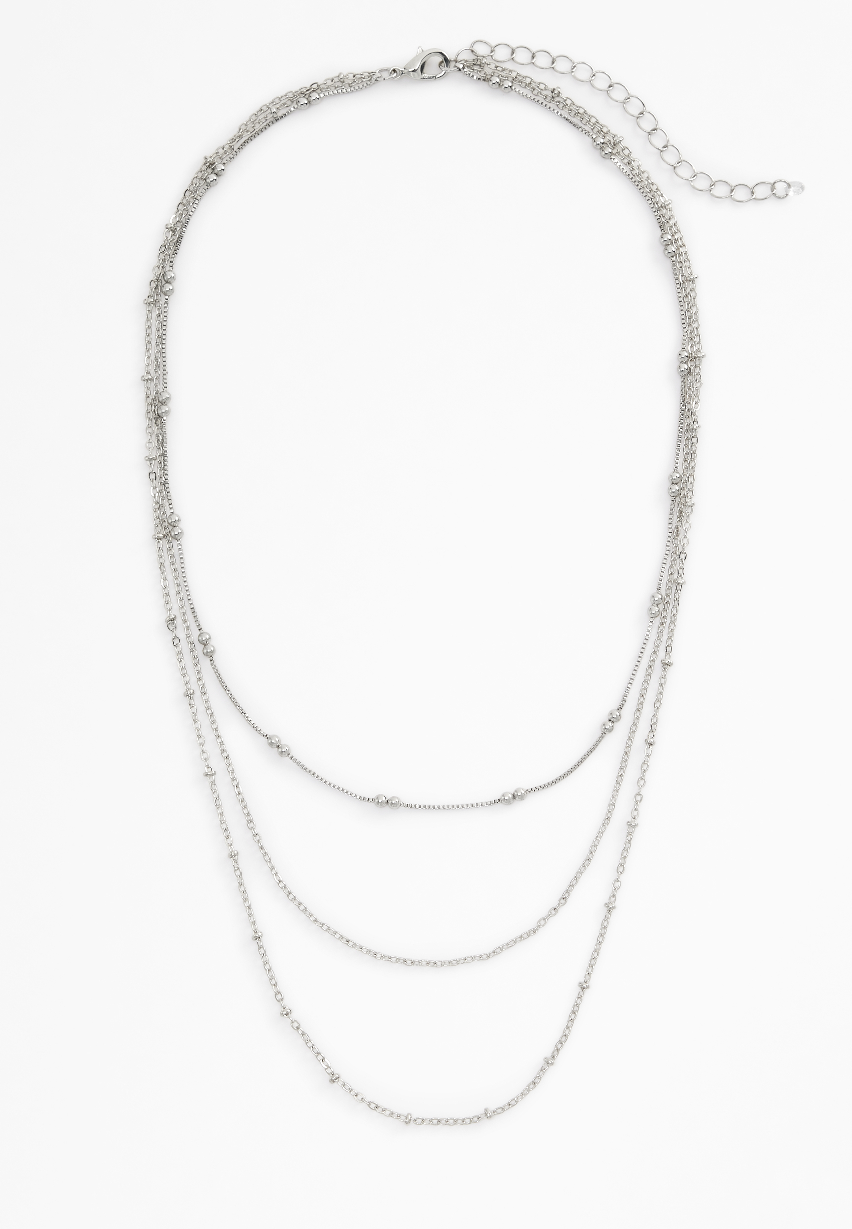 Silver Dainty Triple Layered Necklace, , large