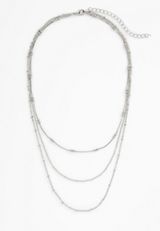 Silver Dainty Triple Layered Necklace, , small