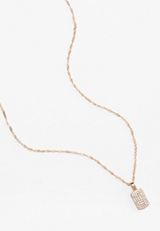 Gold Rhinestone Dog Tag Pendant Necklace, C605, small