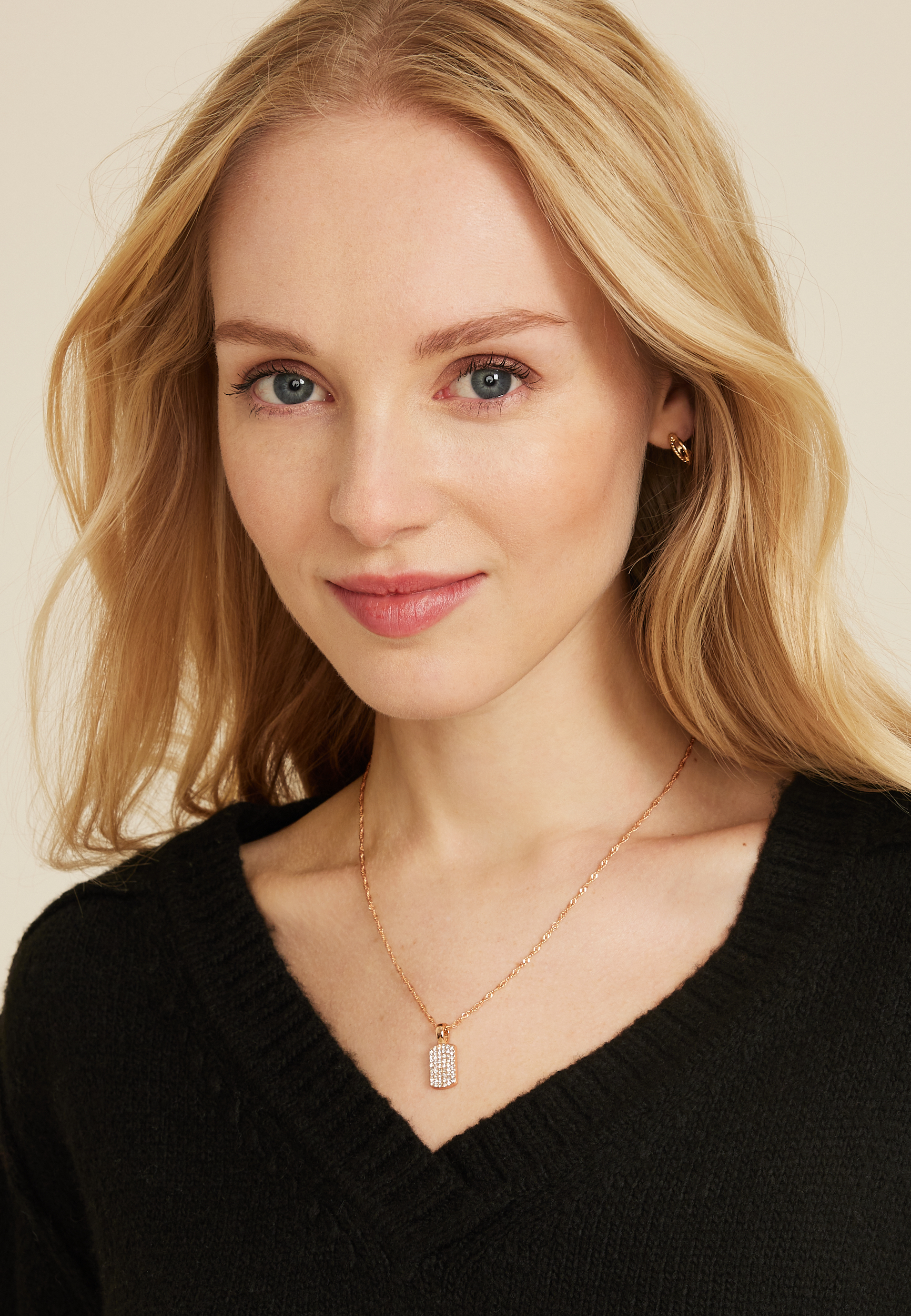 Gold Rhinestone Dog Tag Pendant Necklace, C605, large