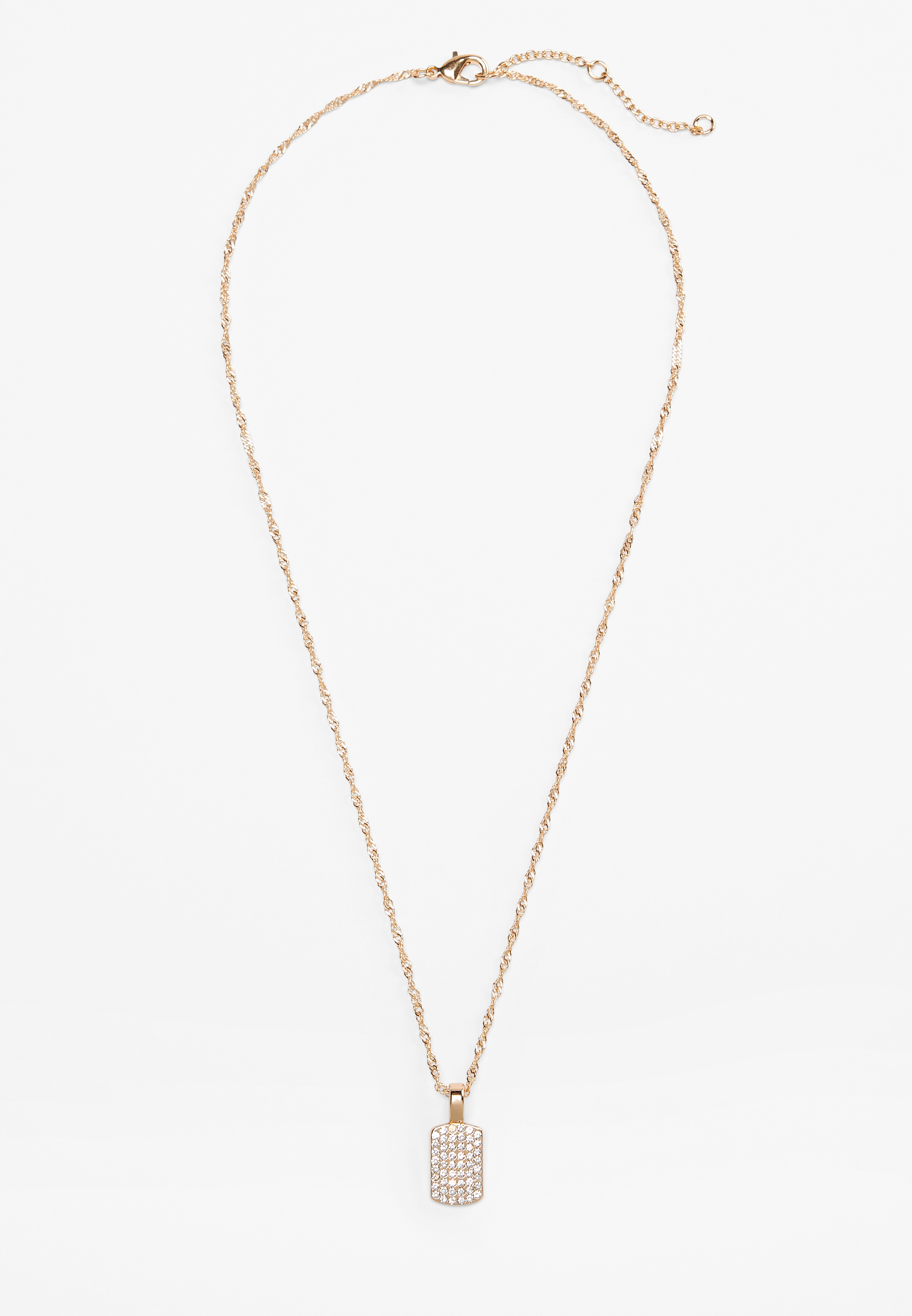 Gold Rhinestone Dog Tag Pendant Necklace, C605, large