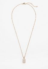 Gold Rhinestone Dog Tag Pendant Necklace, C605, small