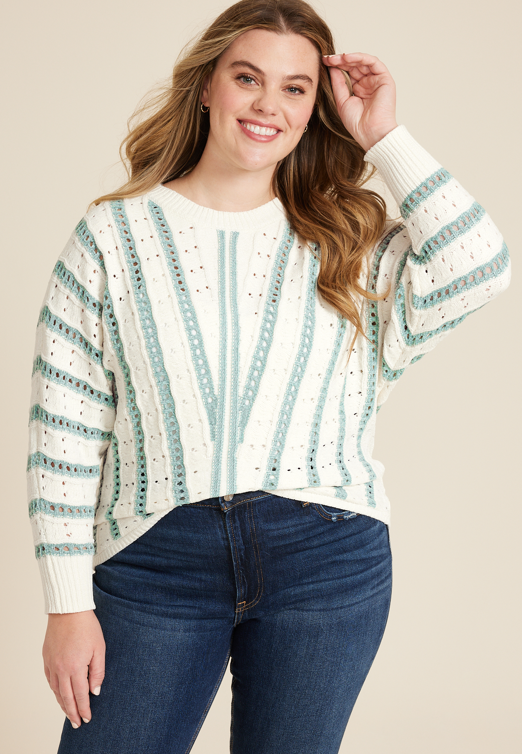 Plus Chevron Stripe Dolman Sweater