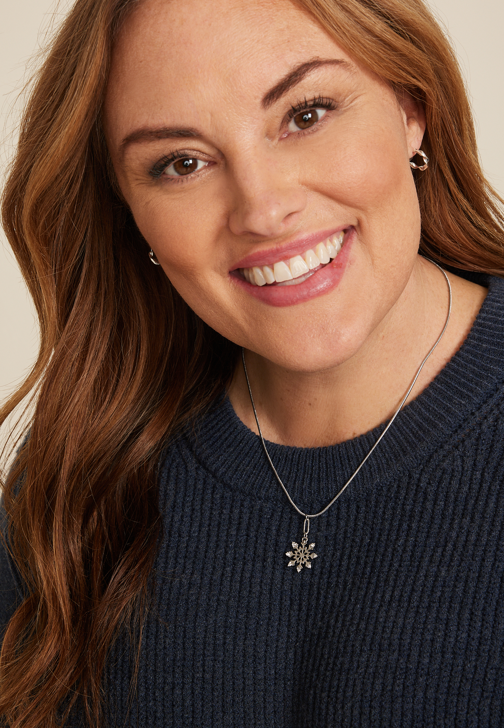 Silver Snowflake Pendant Necklace, C431, large