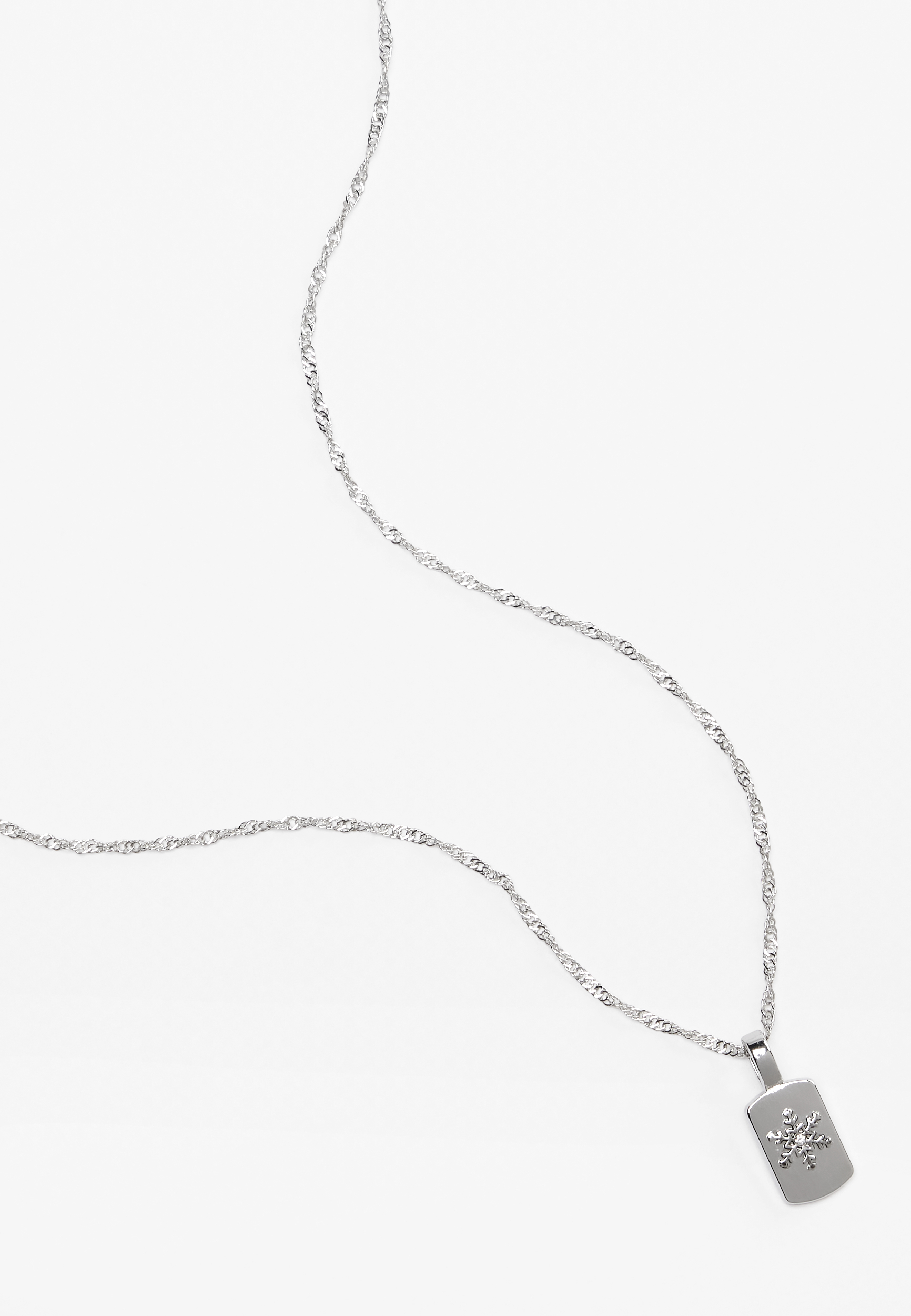 Silver Snowflake Dog Tag Pendant Necklace