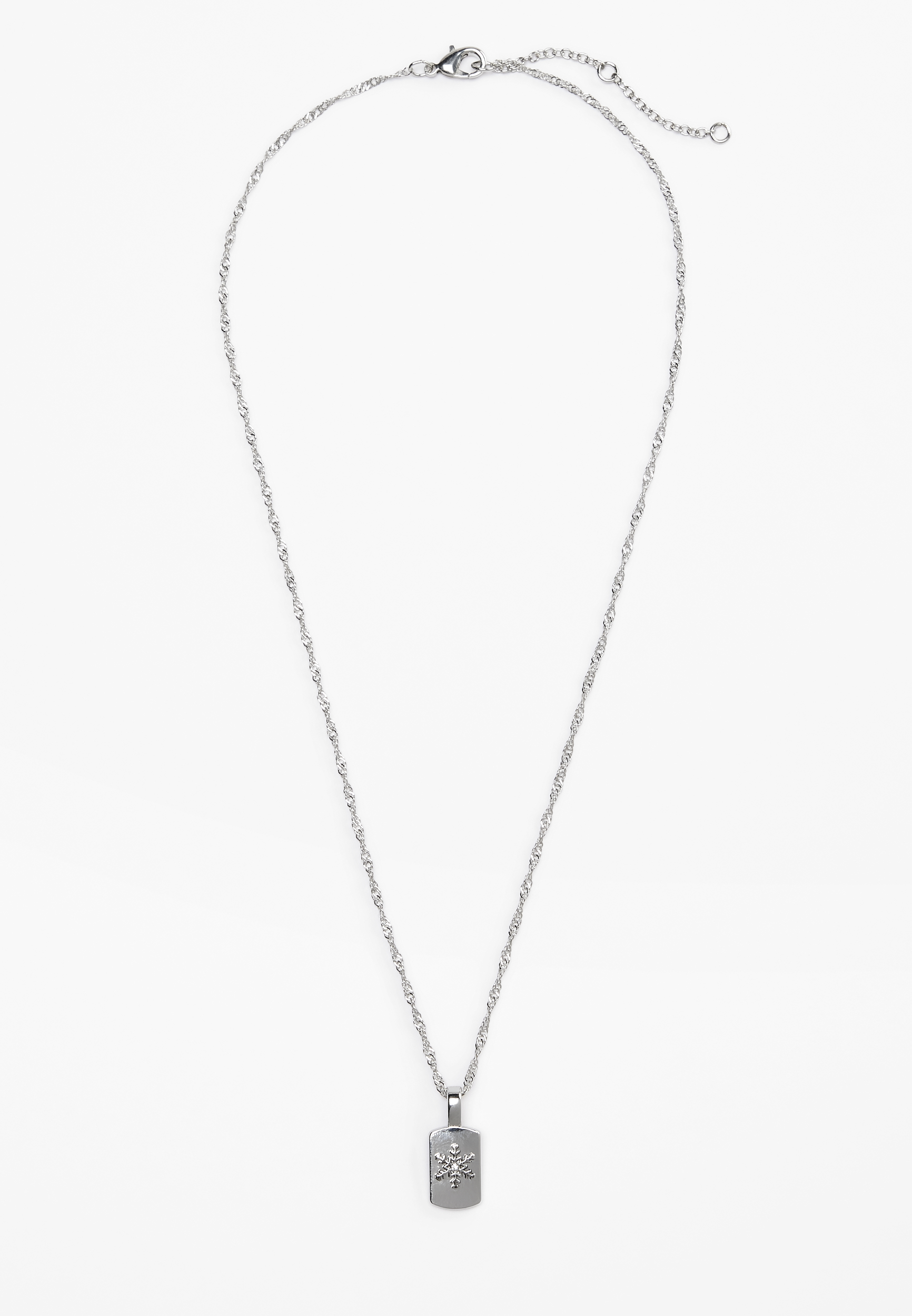 Silver Snowflake Dog Tag Pendant Necklace, C605, large