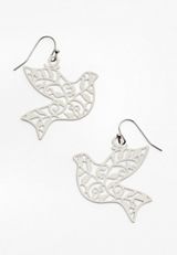 Silver Dove Laser Cut Drop Earrings, SILVER, small