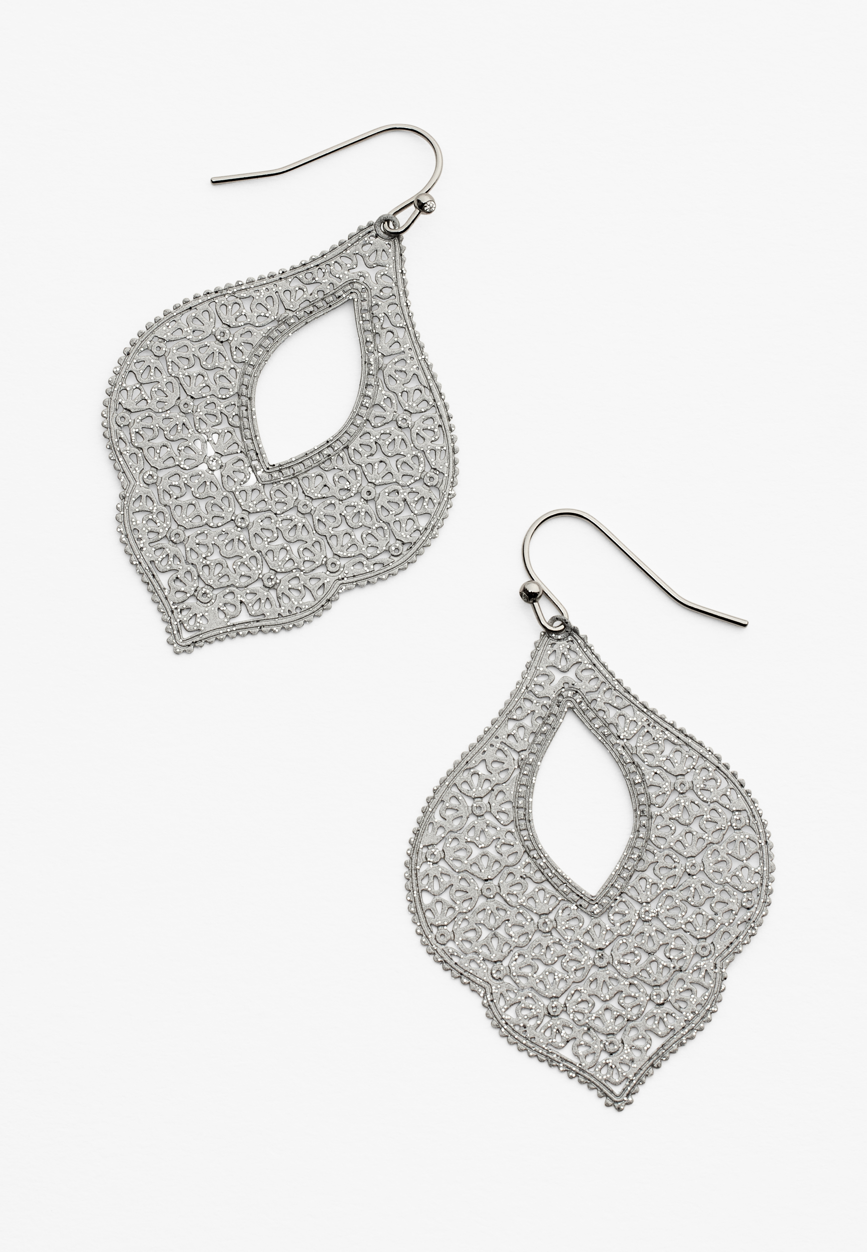 Silver Sparkle Filigree Drop Earrings