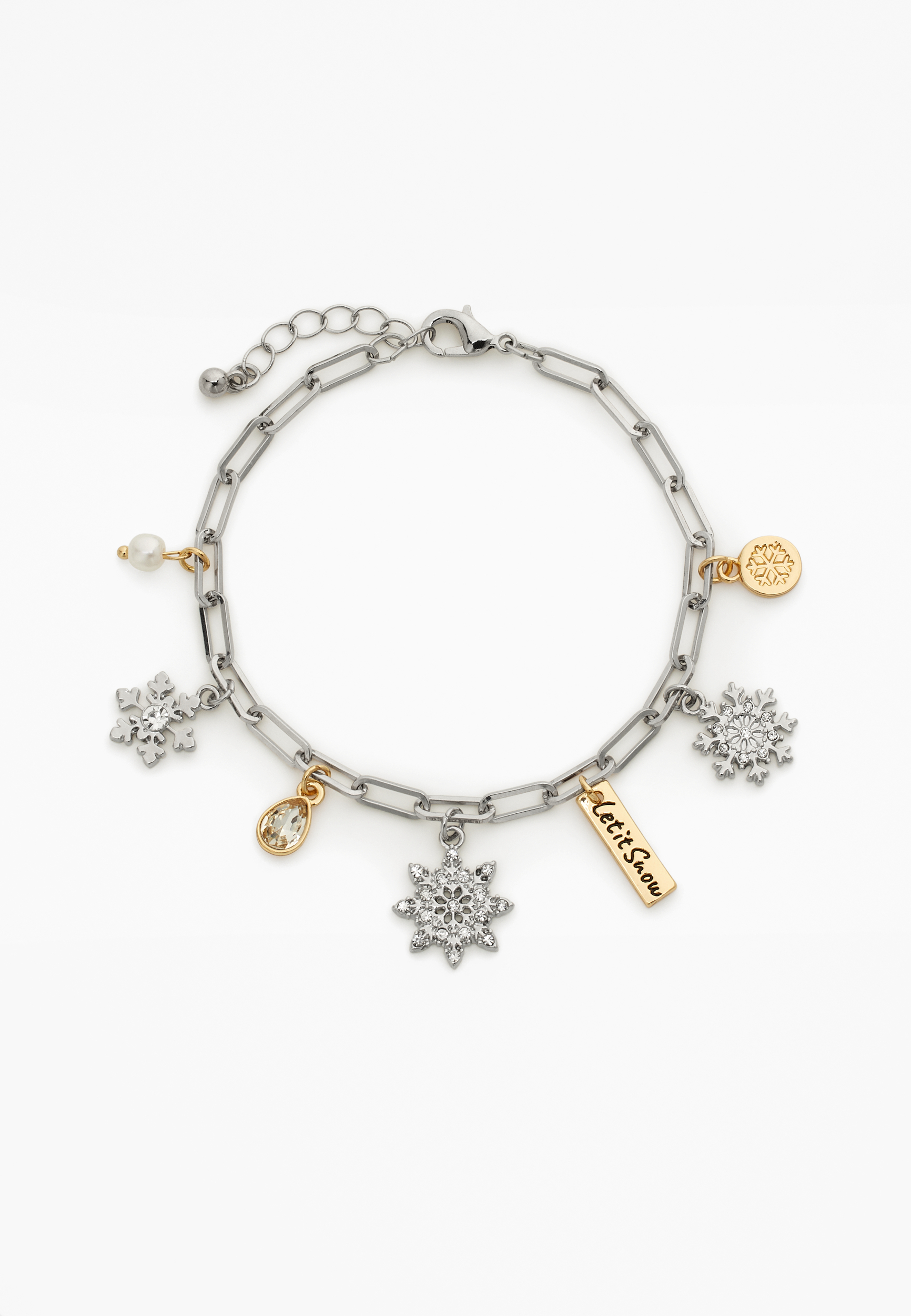 Mixed Metal Snowflake Charm Bracelet