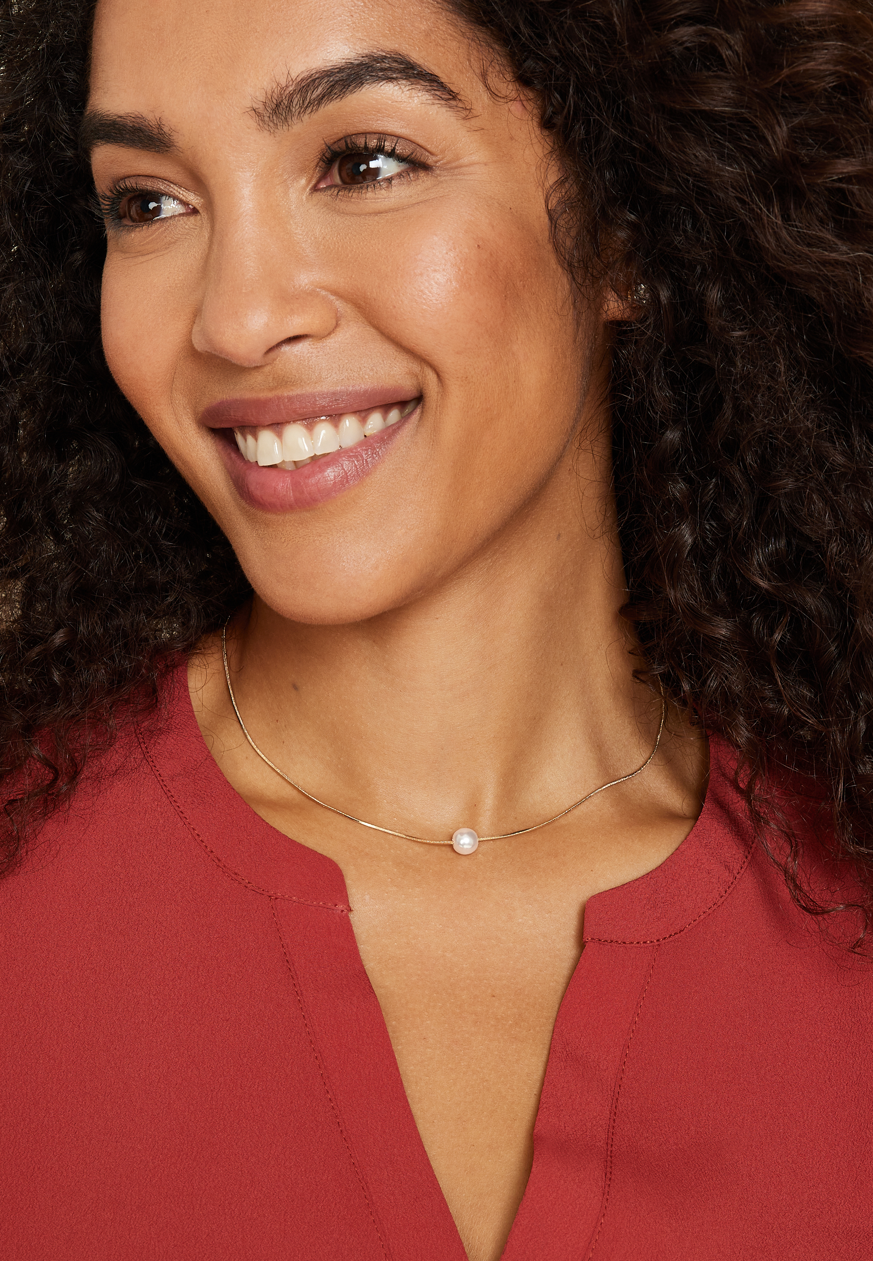 Faux Pearl Snake Chain Necklace, , large