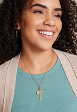 Gold Believe Charm Necklace, GOLD, small